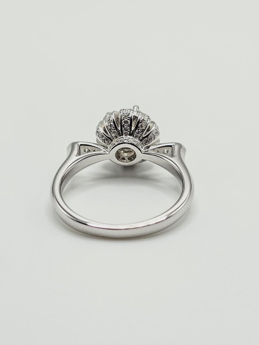 925 Silver 1CT Moissanite Halo Ring Vintage Style Engagement Wedding Crown Design - LND Jewellery