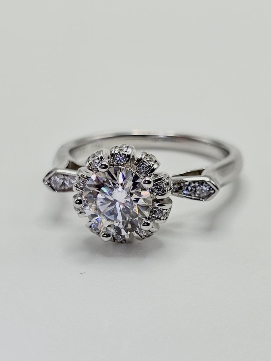 925 Silver 1CT Moissanite Halo Ring Vintage Style Engagement Wedding Crown Design - LND Jewellery