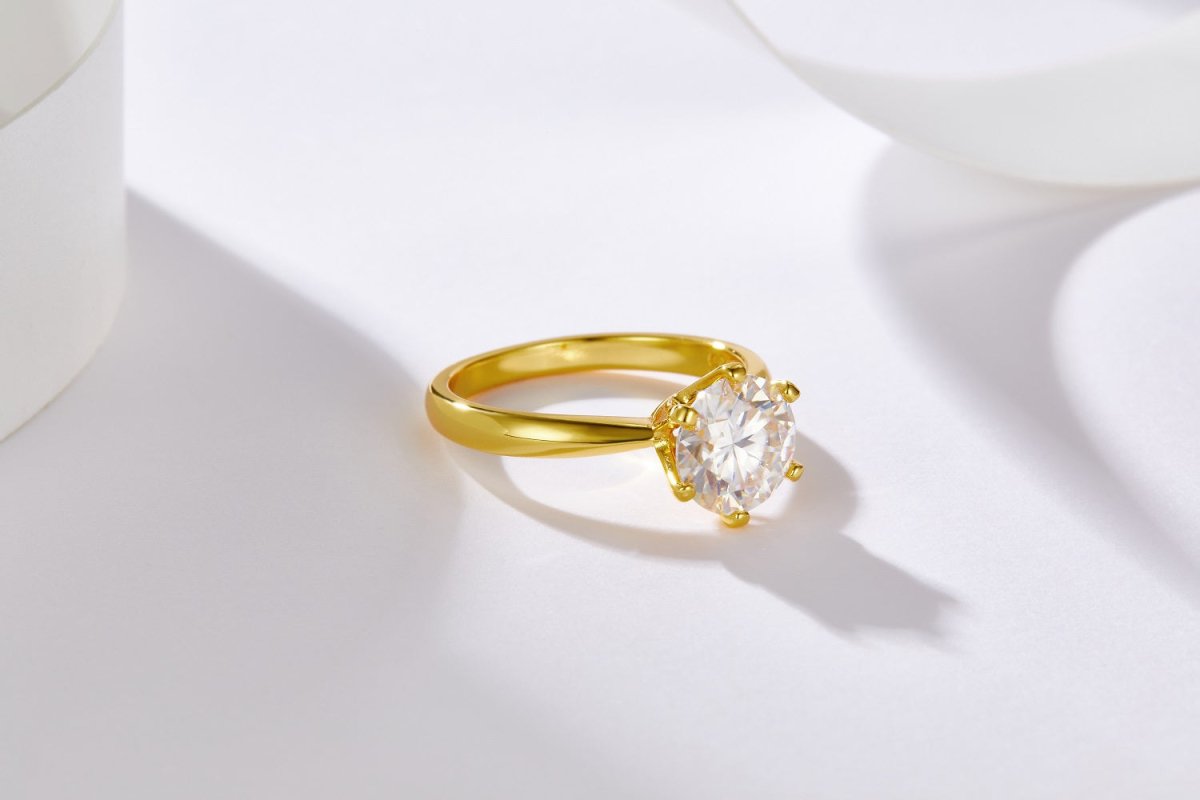 Classic Solitaire Moissanite Ring - Available in 18K Gold & White Gold Plating - LND Jewellery