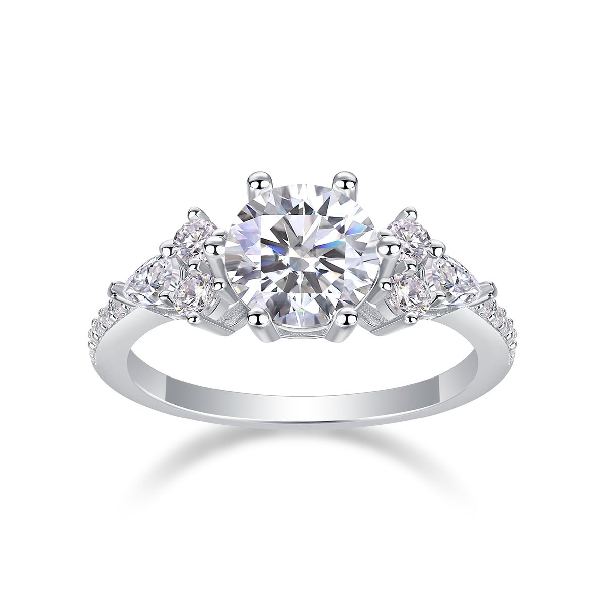 Cluster Moissanite Engagement Ring - Pear & Round Side Stones - LND Jewellery
