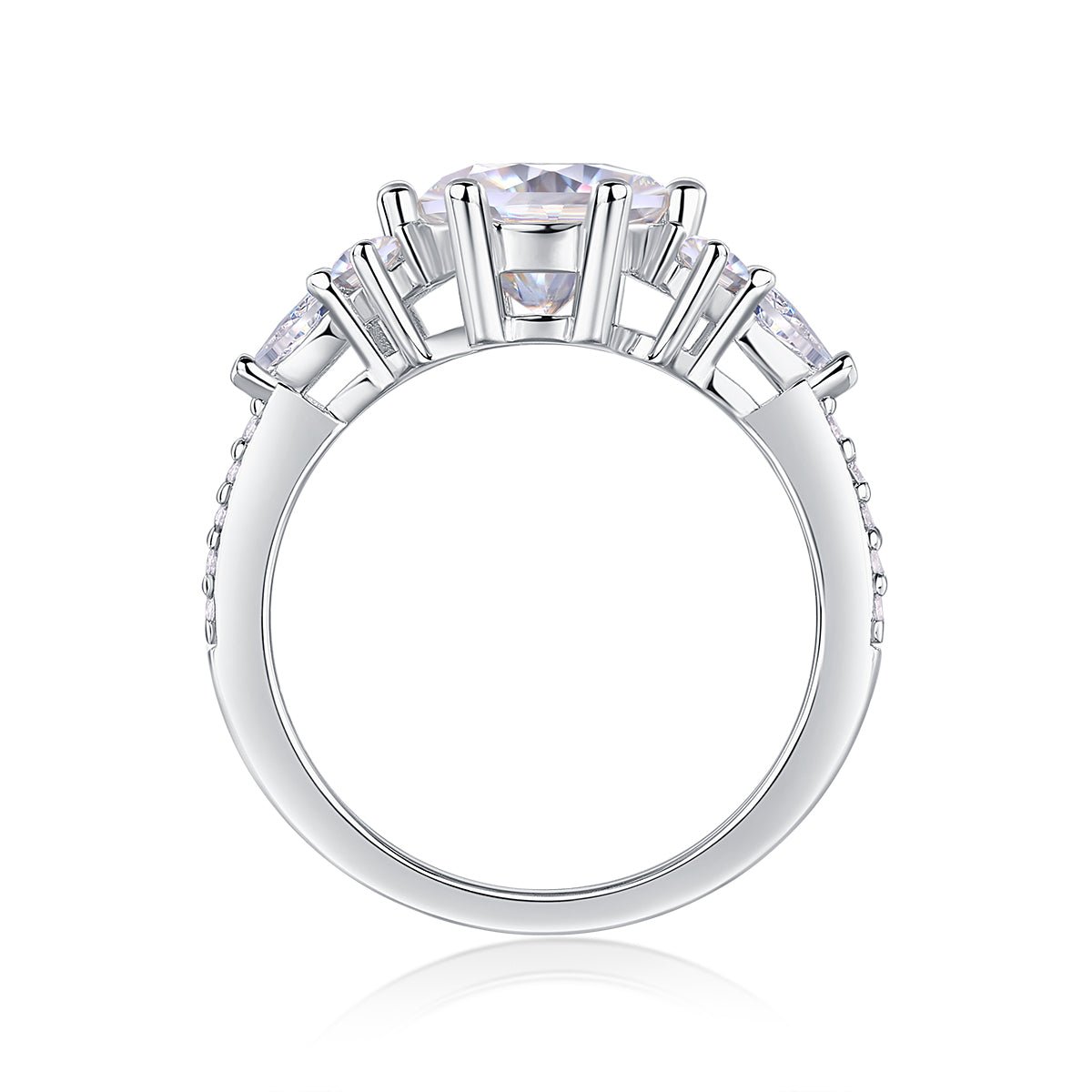 Cluster Moissanite Engagement Ring - Pear & Round Side Stones - LND Jewellery