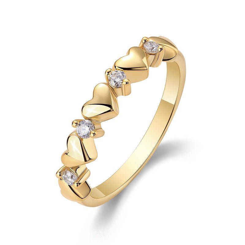 Delicate Hearts Moissanite Ring - 18K Gold Plated Sterling Silver Band - LND Jewellery
