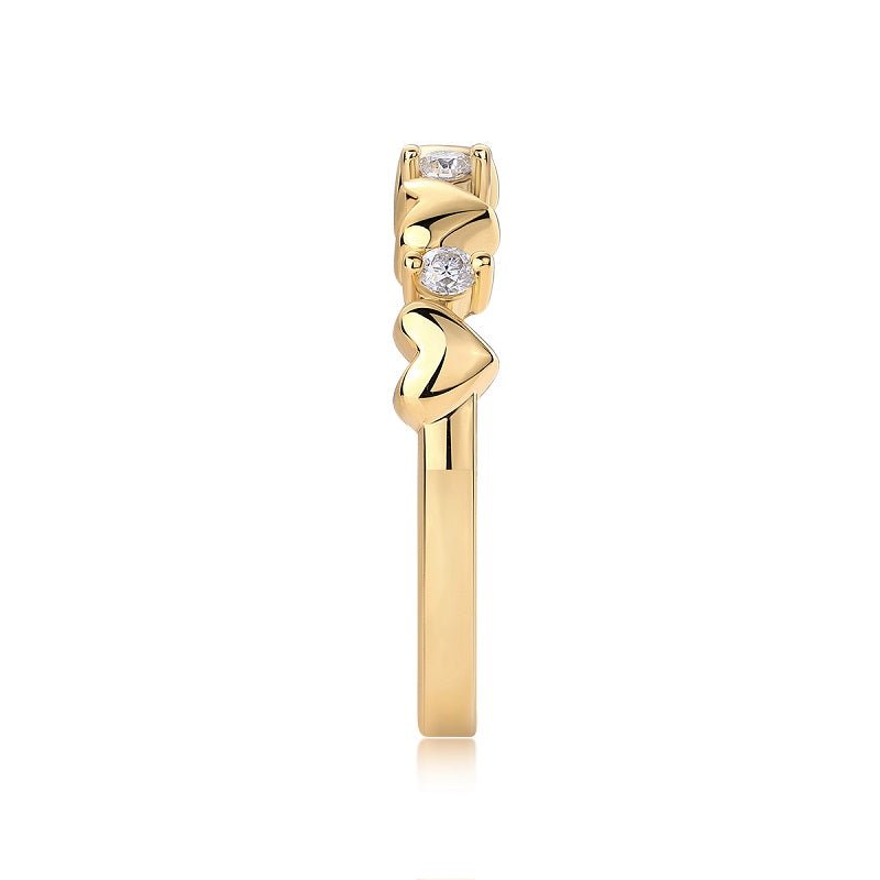 Delicate Hearts Moissanite Ring - 18K Gold Plated Sterling Silver Band - LND Jewellery