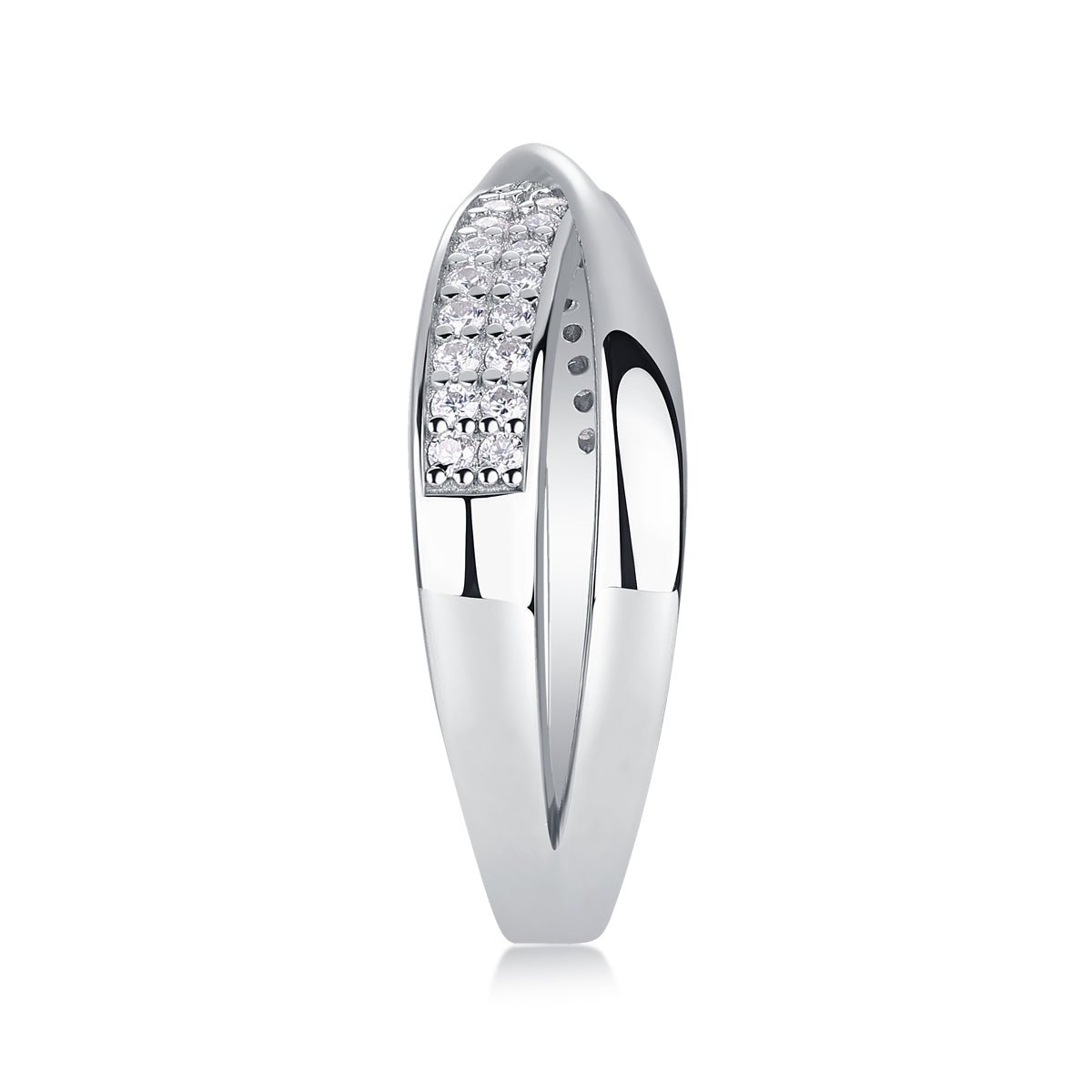 Infinity Crossover Moissanite Ring - 18K White Gold Plated Sterling Silver - LND Jewellery