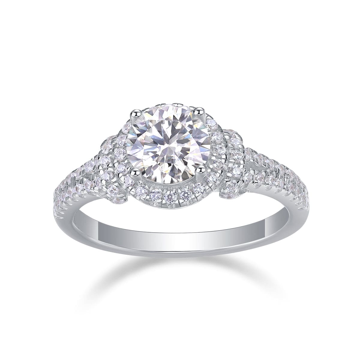Sterling Silver Split Shank Halo Moissanite Ring - Double Row Pavé - LND Jewellery