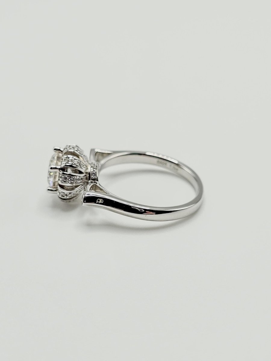 925 Silver 1CT Moissanite Halo Ring Vintage Style Engagement Wedding Crown Design - LND Jewellery