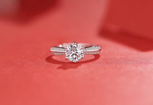 Classic Solitaire Moissanite Adjustable Ring - Pavé Band in Sterling Silver - LND Jewellery