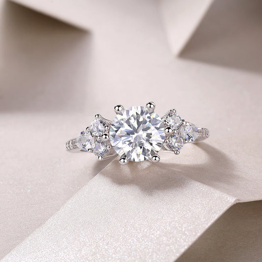 Cluster Moissanite Engagement Ring - Pear & Round Side Stones - LND Jewellery