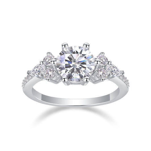 Cluster Moissanite Engagement Ring - Pear & Round Side Stones - LND Jewellery