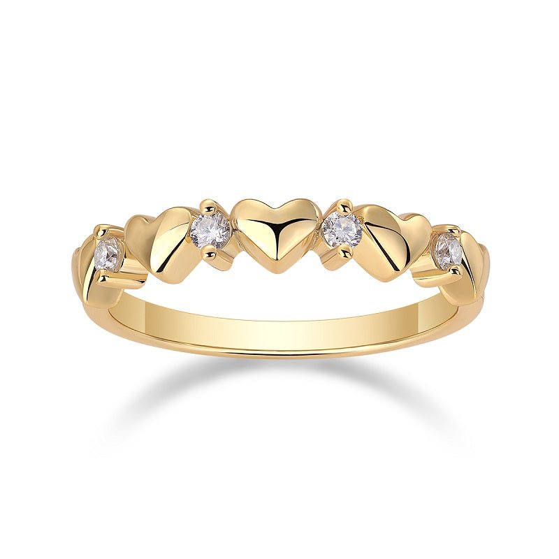 Delicate Hearts Moissanite Ring - 18K Gold Plated Sterling Silver Band - LND Jewellery