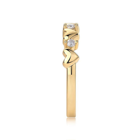 Delicate Hearts Moissanite Ring - 18K Gold Plated Sterling Silver Band - LND Jewellery