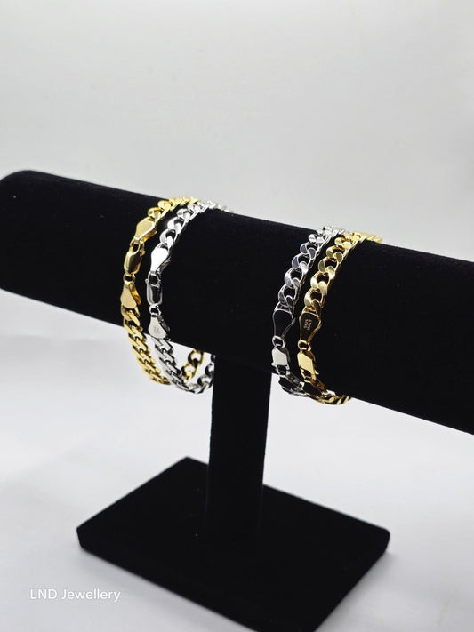 Diamond - Cut Cuban Link Bracelet Italian Made in 925 Sterling Silver - LND Jewellery