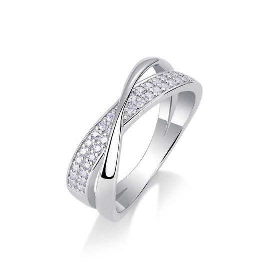 Infinity Crossover Moissanite Ring - 18K White Gold Plated Sterling Silver - LND Jewellery