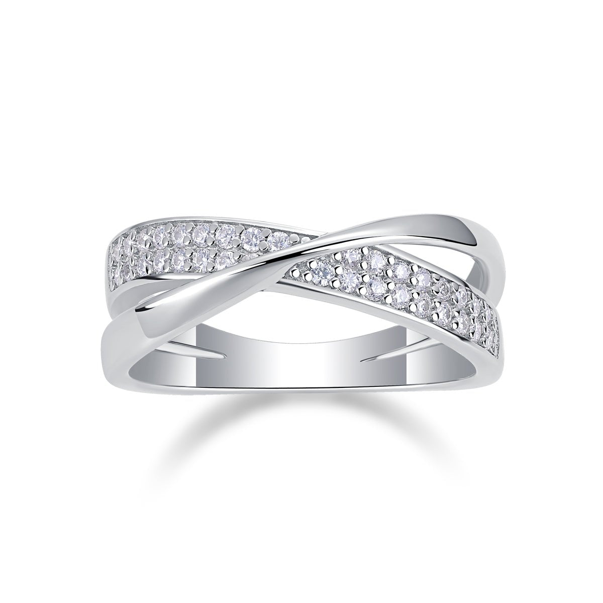 Infinity Crossover Moissanite Ring - 18K White Gold Plated Sterling Silver - LND Jewellery