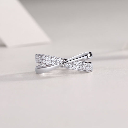 Infinity Crossover Moissanite Ring - 18K White Gold Plated Sterling Silver - LND Jewellery