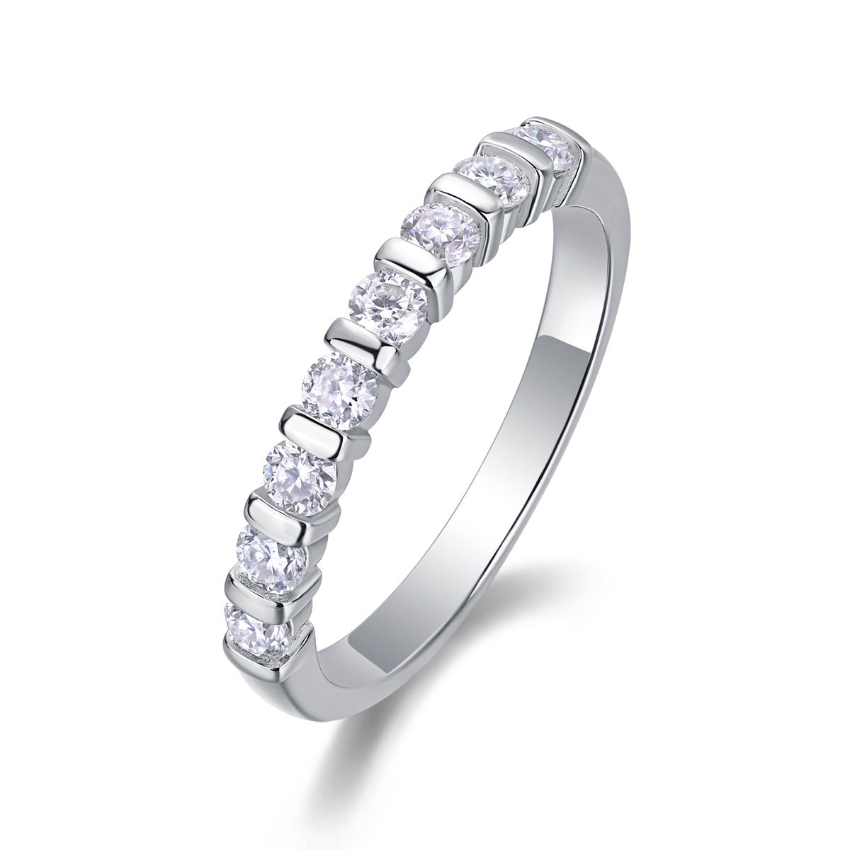 Sterling Silver Bar - Set Moissanite Wedding Band - Half Eternity Ring - LND Jewellery