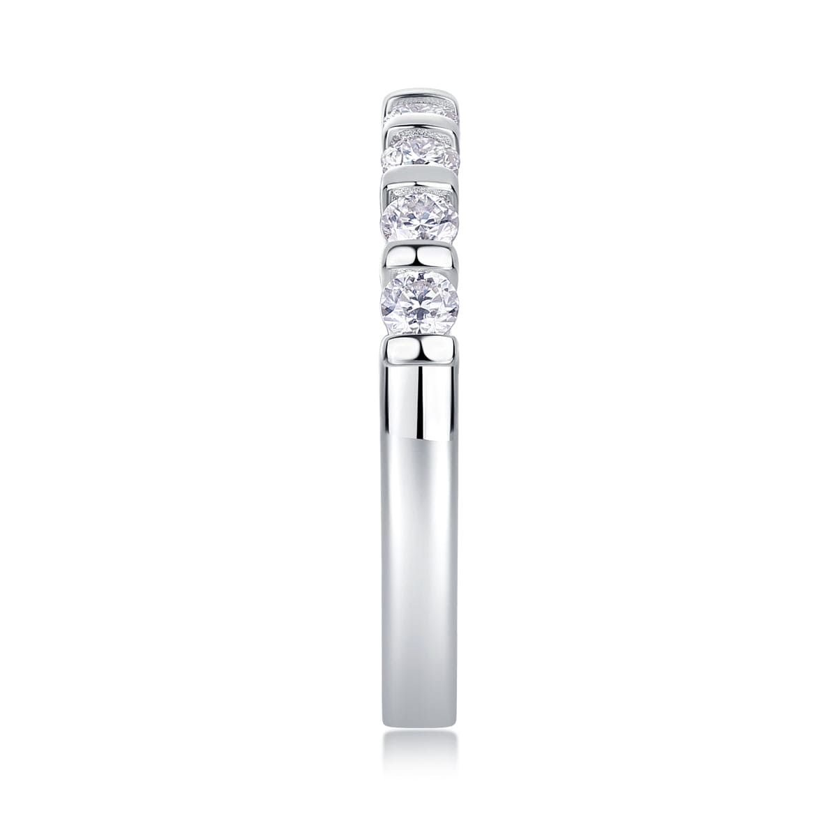 Sterling Silver Bar - Set Moissanite Wedding Band - Half Eternity Ring - LND Jewellery