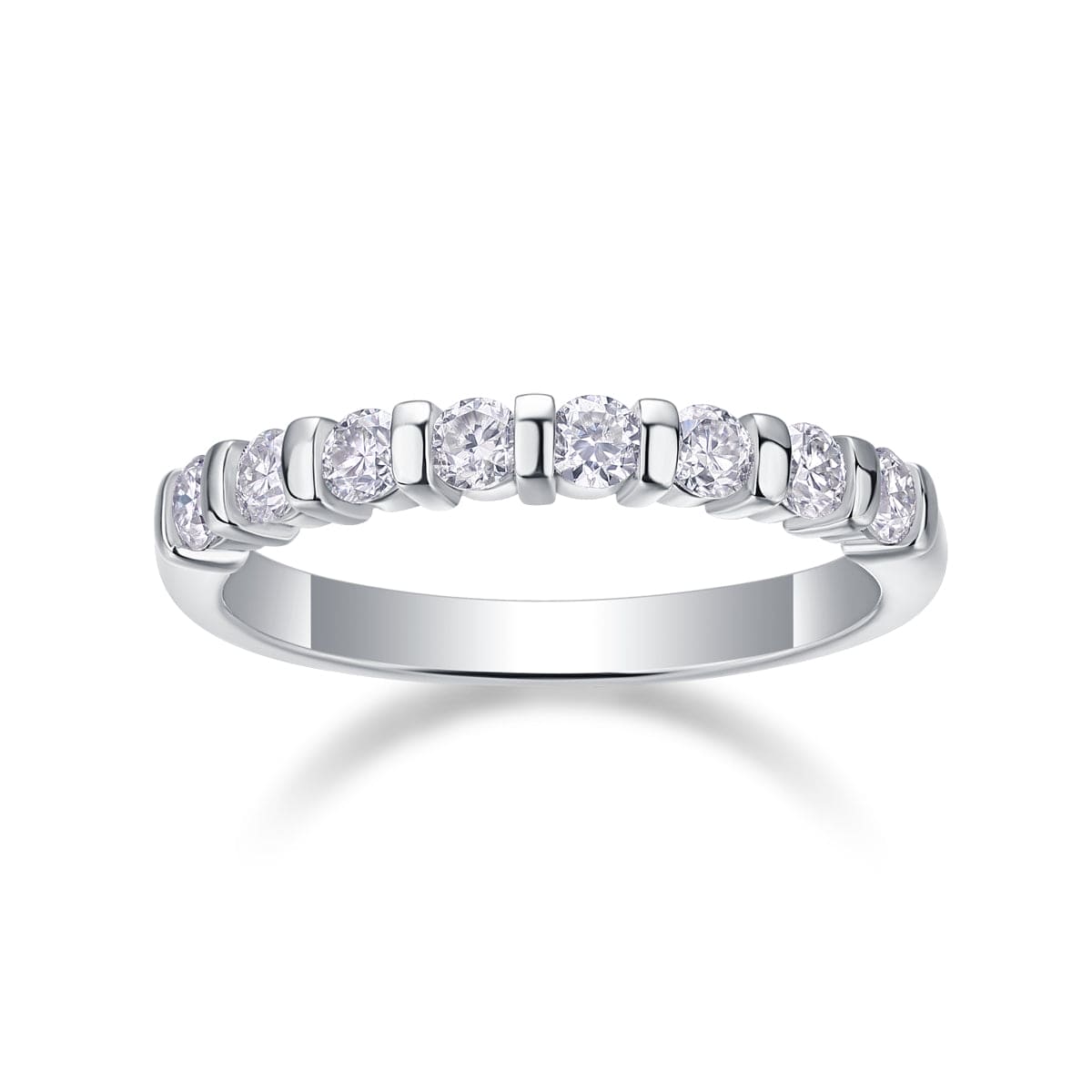 Sterling Silver Bar - Set Moissanite Wedding Band - Half Eternity Ring - LND Jewellery