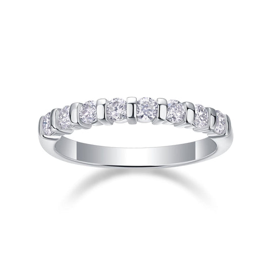 Sterling Silver Bar - Set Moissanite Wedding Band - Half Eternity Ring - LND Jewellery