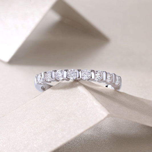 Sterling Silver Bar - Set Moissanite Wedding Band - Half Eternity Ring - LND Jewellery