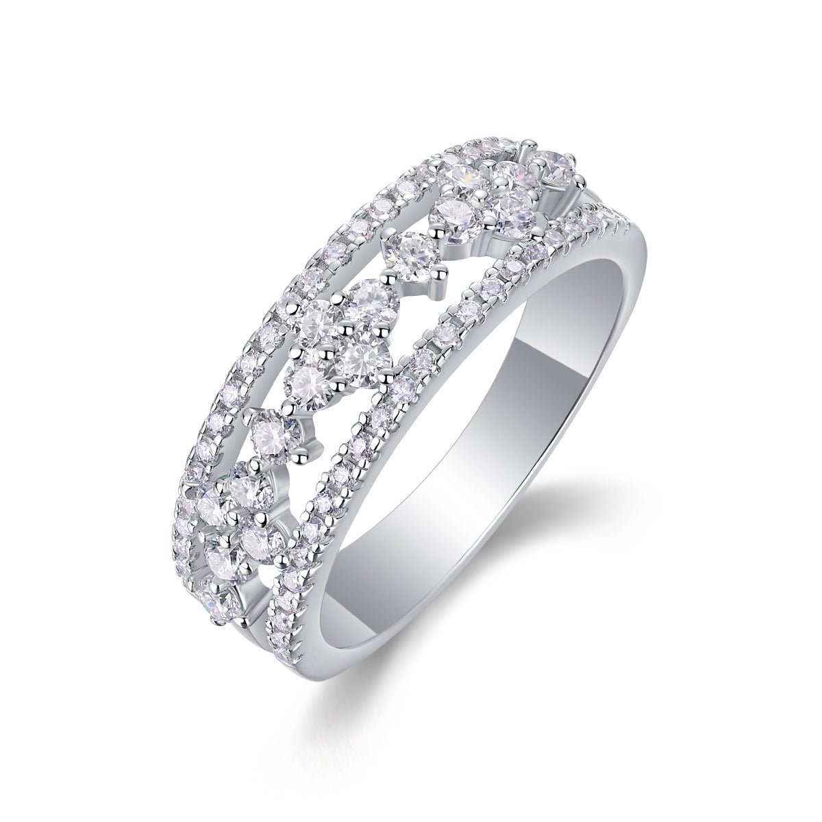Vintage Floral Moissanite Eternity Ring - Sterling Silver White Gold Plated - LND Jewellery