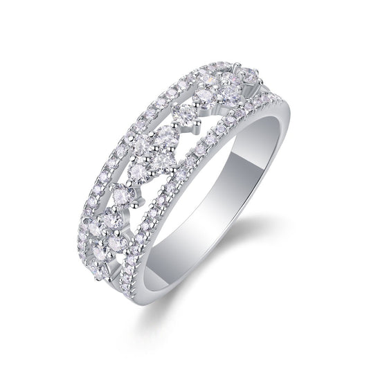 Vintage Floral Moissanite Eternity Ring - Sterling Silver White Gold Plated - LND Jewellery