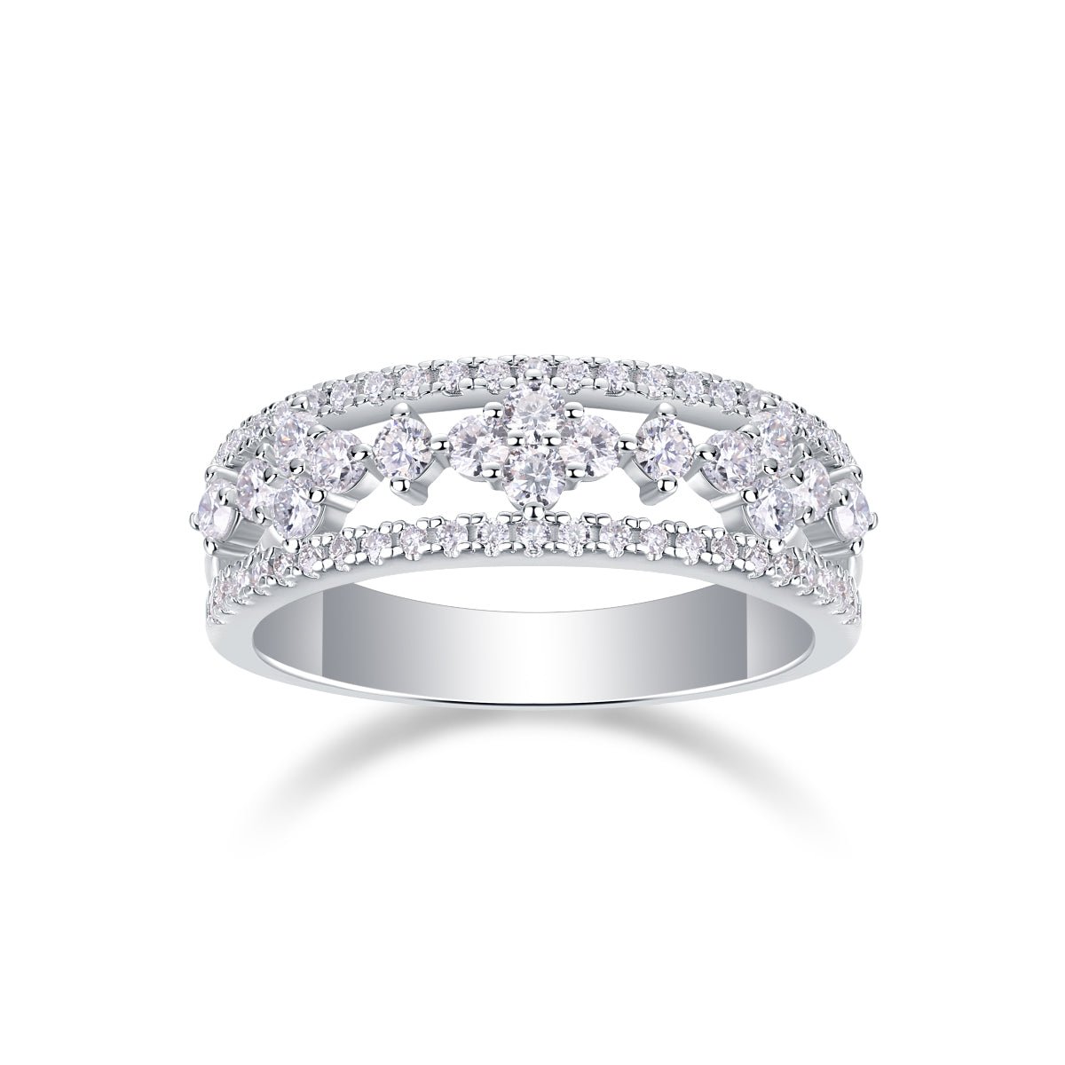 Vintage Floral Moissanite Eternity Ring - Sterling Silver White Gold Plated - LND Jewellery