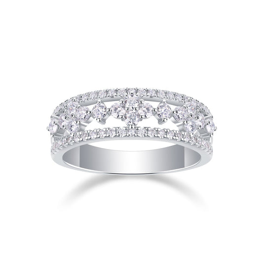 Vintage Floral Moissanite Eternity Ring - Sterling Silver White Gold Plated - LND Jewellery